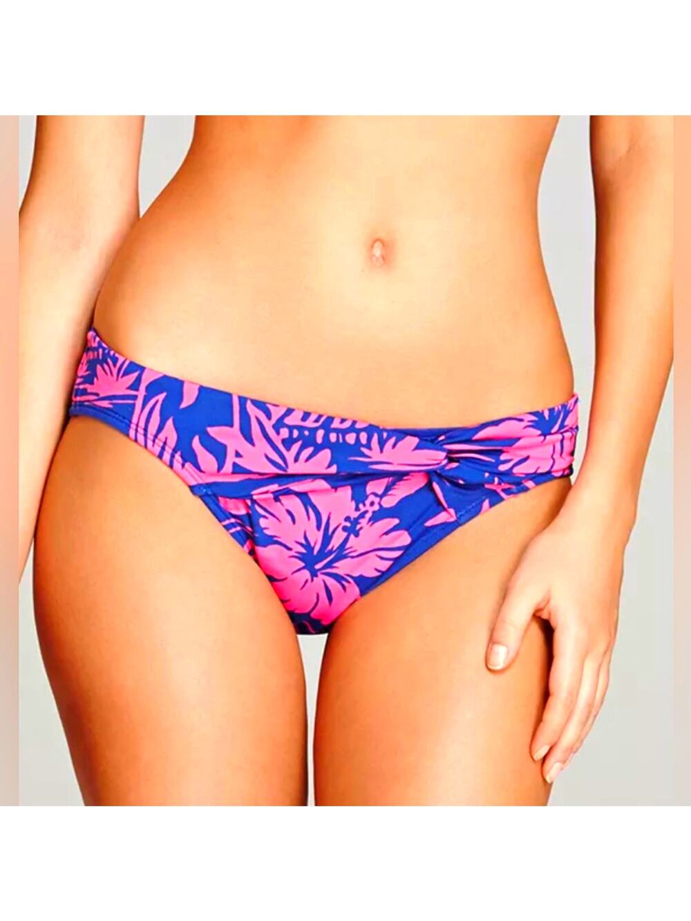 Tommy Bahama Sugar Shack Pink Blue Twist Front hipster bikini swim bottoms S new